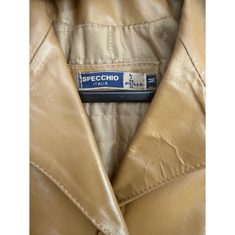 Specchio Italia Tan Leather Trench Coat Made in Italy Vera Pelle Mid Length L - Picture 4 of 13